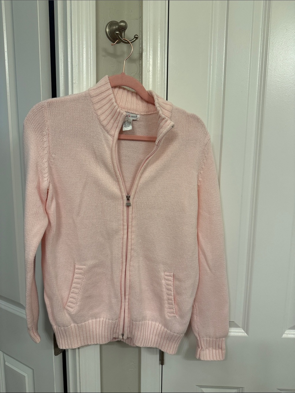 Zip-Front Knit Cardigan Sweater - Light Pink